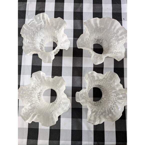Four White Frosted Mottled Glass Ruffled Scalloped Tulip Lamp Shade 2 1/4". - Picture 3 of 9